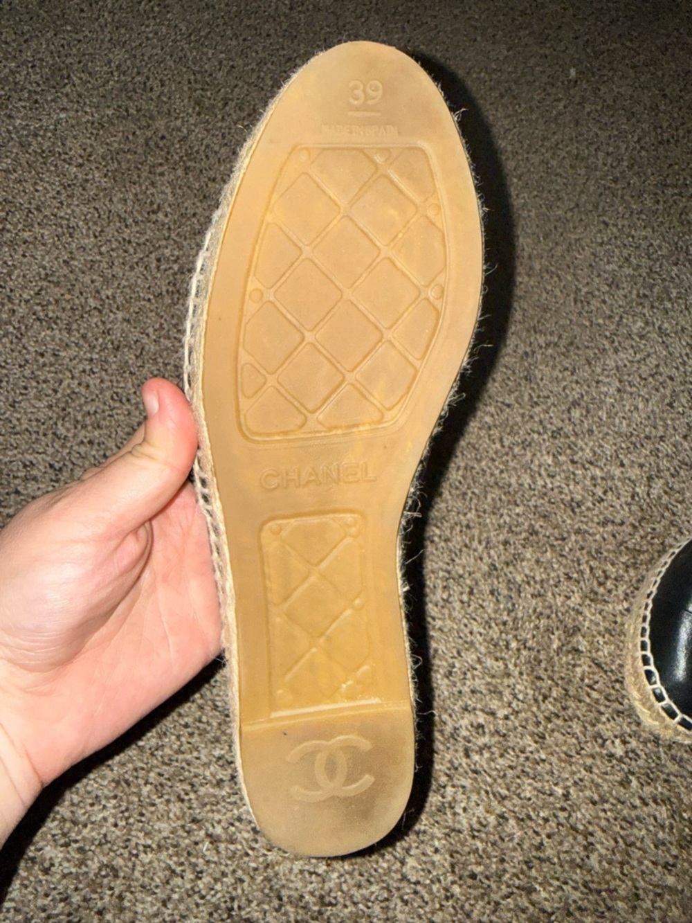 Chanel Black Leather Espadrille Slip-Ons - Picture 5 of 5